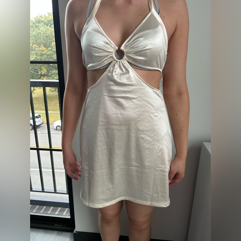 Cream cutout halter dress